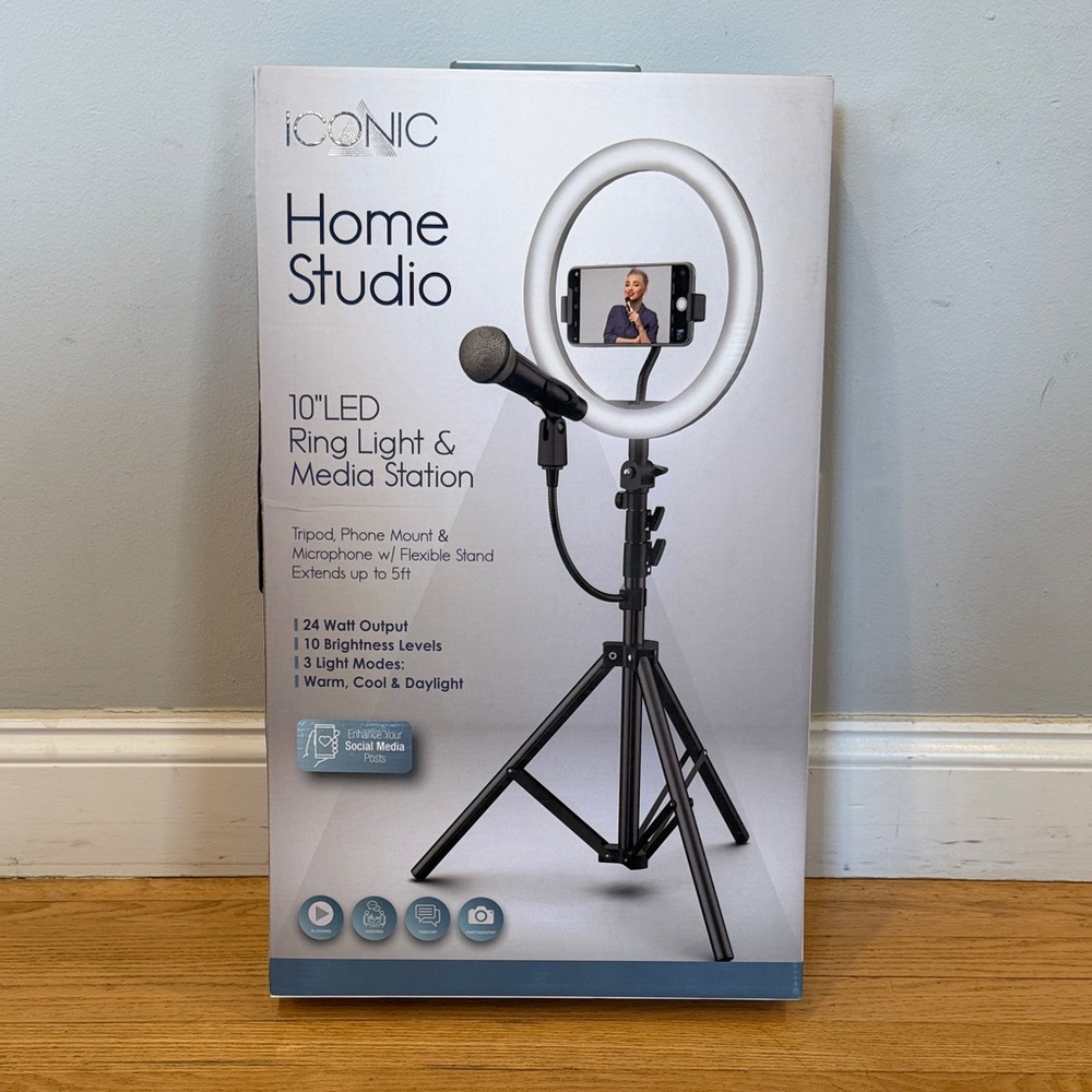 ICONIC Home Studio 10" LED Ring Light & Media Station - Black